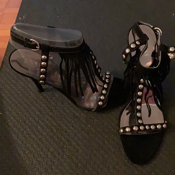 4 inch suede and studded open toe sandal heel. - Picture 2 of 10
